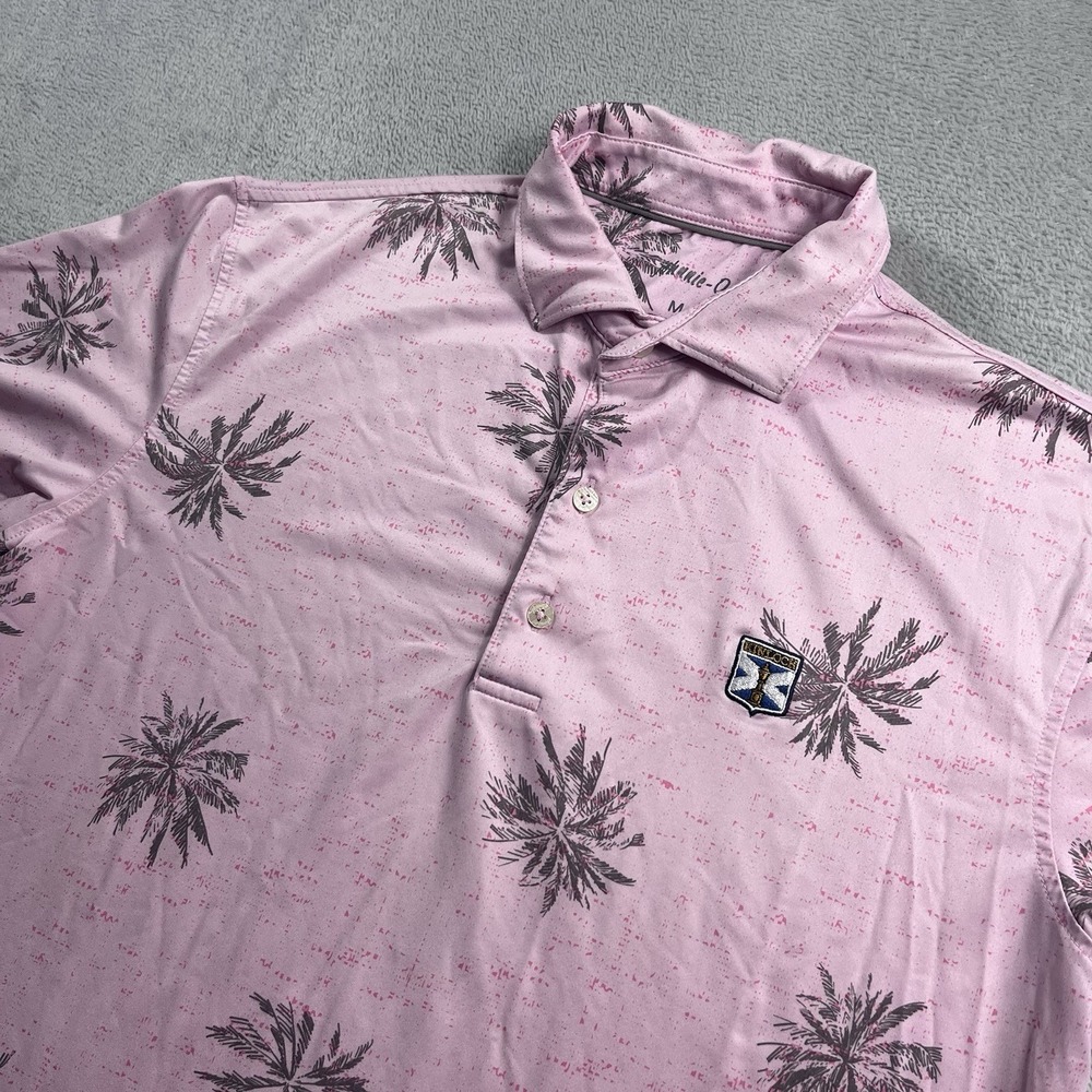 Johnnie O Polo Shirt Mens M Pink Sands Performance‎ Golf Henrick Geometric AOP